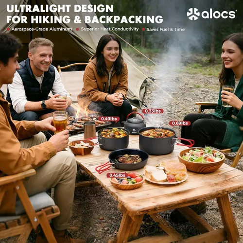 Miniatura 2 de Alocs Camping Cookware Set Camping Gear, Compact Camping Pots and Pans Set, Durable Hard Alumina Camping Cooking Set for Outdoor Backpacking Camping