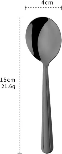 Miniatura 7 de Juego de cubiertos de cuchara redonda de 12 piezas, cucharas redondas de 5.8 pulgadas, color negro