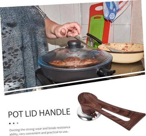 Miniatura 6 de SHOWERORO Mango universal de repuesto para tapa de olla con acabado de grano de madera, agarre ergonómico que se adapta a varios accesorios