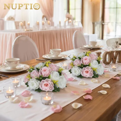 Miniatura 122 de NUPTIO Centros de mesa de flores para mesas de boda: arreglo de bolas de flores artificiales rosa y blanco para bodas, fiestas, 2 piezas de rosas