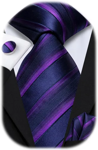 Miniatura 279 de Hi-Tie Corbatas de seda para hombre, diseño de cachemira a rayas, con bolsillo, gemelos cuadrados, conjunto formal de negocios