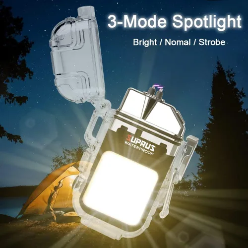 Miniatura 3 de SUPRUS Mechero impermeable de 3 modos de linterna, encendedor resistente al viento, eléctrico de arco doble recargable, encendedor de plasma de arco