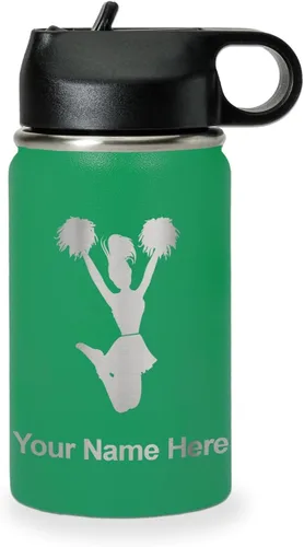 Miniatura 76 de LaserGram Botella de agua personalizada, animadora, acero inoxidable de doble pared aislada al vacío con popote superior, regalo grabado