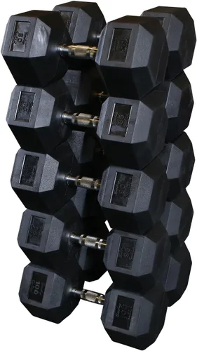 Miniatura 3 de Body-Solid Mancuernas hexagonales con revestimiento de goma, pesas de mano para hombres y mujeres, mancuernas para entrenamiento de fuerza
