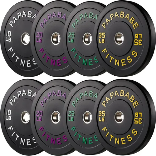 Miniatura 35 de Papababe Placas de peso, juego de placas de pesas de 2 pulgadas, placas de peso de goma protectoras para el suelo, placas de parachoques de 10 a 600