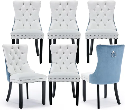 Miniatura 108 de Juego de 2 sillas de comedor tapizadas de terciopelo, sillas laterales de cocina de estilo moderno con ribete de cabeza de clavo y patas de madera