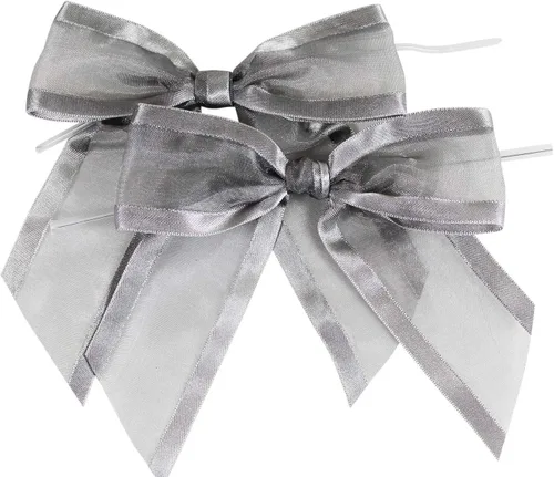 Miniatura 11 de Lazos de organza negros preatados con lazos giratorios. Paquete de 12 lazos de tela con bordes satinados hechos de cinta de 1-1/2 pulgadas. El lazo