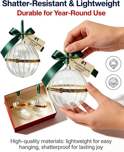 Miniatura 4 de Bola de adorno de Navidad, adorno para árbol de Navidad con bisagras con acento de cinta, adorno rellenable, regalo de decoración de invierno