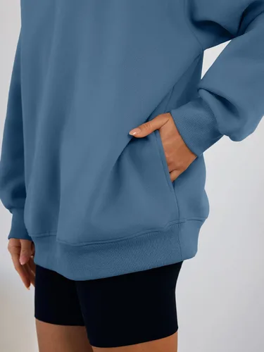 Miniatura 5 de Trendy Queen Sudaderas con capucha de gran tamaño para mujer, cómodas sudaderas de otoño a la moda 2025, trajes casuales de forro polar con bolsillos