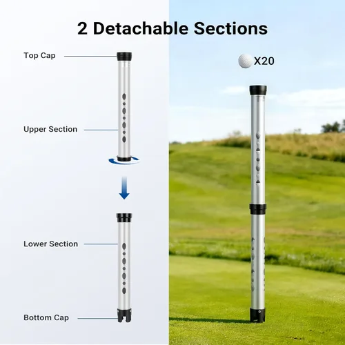 Miniatura 4 de NEEWER Tolva de tubo para pelotas de tenis y pelotas de pickleball, sección desmontable sin doblez, recogedor superior con tapón y correa
