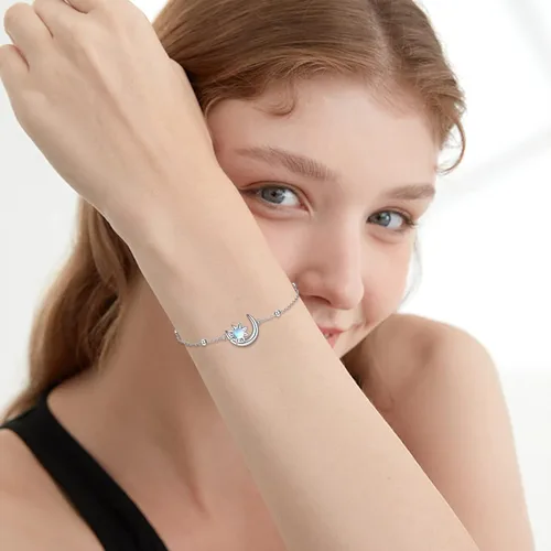 Miniatura 2 de KQF Pulsera de plata de ley con diseño de luna y luna creciente para mujer, joyería para adolescentes y niñas