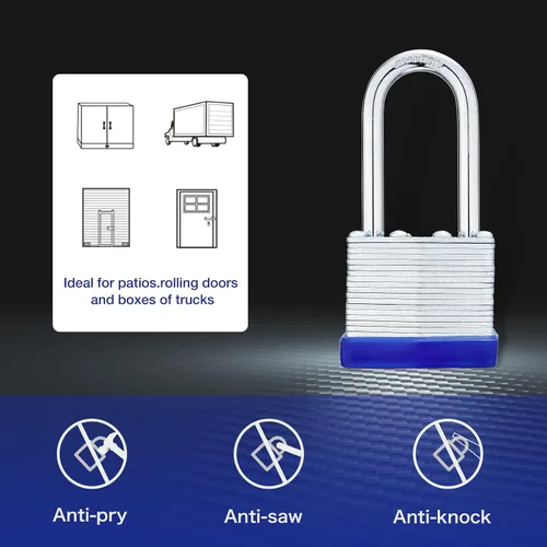 Miniatura 4 de Lock Candados para exteriores, candado laminado con llave, cuerpo ancho de 1-9/16 pulgadas, juego de candados con llaves, grillete largo