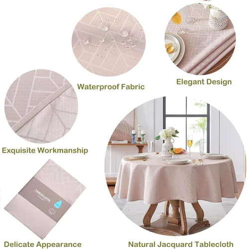Miniatura 4 de Mantel redondo de Jacquard, mantel de mesa de poliéster con patrón geométrico, sedoso, suave, impermeable, lavable, para cocina, comedor, exterior