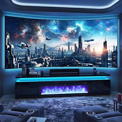 Miniatura 11 de St.Mandyu Soporte de TV con chimenea para TV de 80 pulgadas, soporte de TV LED de 71 pulgadas con chimenea eléctrica de 40 pulgadas y toma