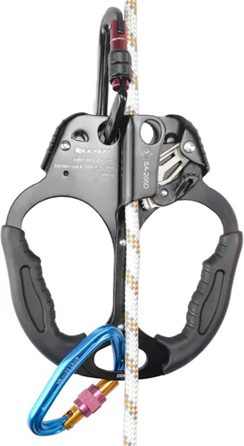 Miniatura 5 de Ascensor de mano CE, equipo de engranaje de rapel de 308.6 lbs con mango de goma ergonómico para arbolista de árboles de escalada en roca