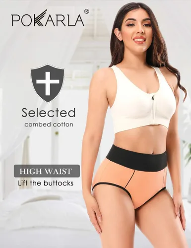 Miniatura 2 de POKARLA - Ropa interior de algodón y con cintura alta para mujer, es suave, es transpirable, son calzones elásticos, con talla regular