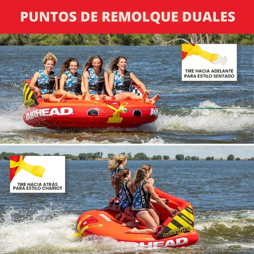 Miniatura 2 de Airhead Mable Towable Tube for Boating, 1-4 Rider Inflatable Boat Tube for Water Tubing, Heavy Duty Full Nylon Cover, EVA Foam Pads, Dual Tow Point