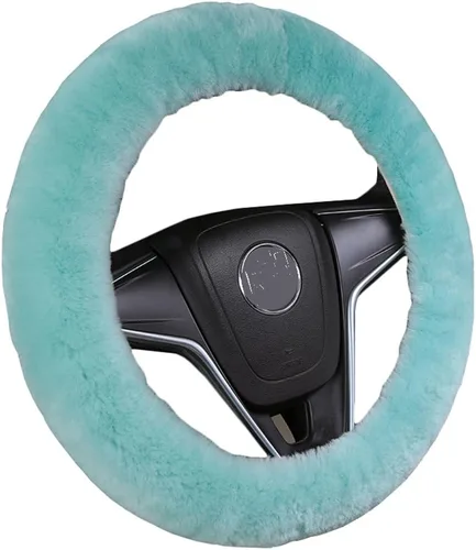 U&M Funda para volante de automotor de lana auténtica, elastizada. Almohadilla protectora de volante de vehículo, de lana australiana, Menta