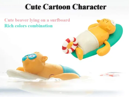Miniatura 4 de Pull String Baby Bath Toy Pull & Go Beaver Lindo Castor de surf Castor de natación Castor Windup Reloj Juguete de bañera para niños pequeños (azul)