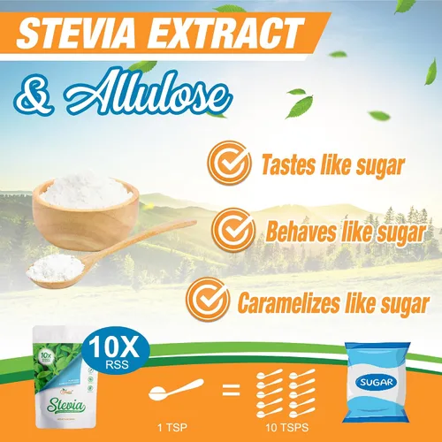 Miniatura 5 de Alulosa - Edulcorante multiusos de mezcla de stevia - 10 veces dulzura de azúcar; porciones totales 1135; edulcorante sin calorías, sustituto sin