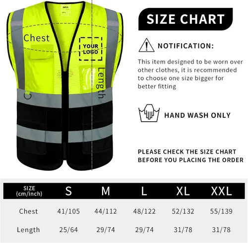 Miniatura 5 de BeautyWill Chaleco de seguridad con logotipo personalizado, Hi Vis Clase 2, chaleco reflectante de construcción unisex con 5 bolsillos