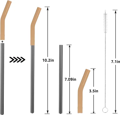 Miniatura 2 de Tronco Juego de 6 pajitas de metal reutilizables de acero inoxidable con puntas flexibles de silicona, pajitas de metal para vaso Tronco Tumbler, 6