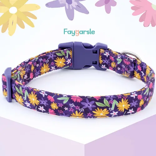 Miniatura 4 de Faygarsle Collar de Algodón para Perro Lindos Collares para Perros Pequeños Medianos Grandes Opciones de Colores Florales Púrpura Amarillo Collares