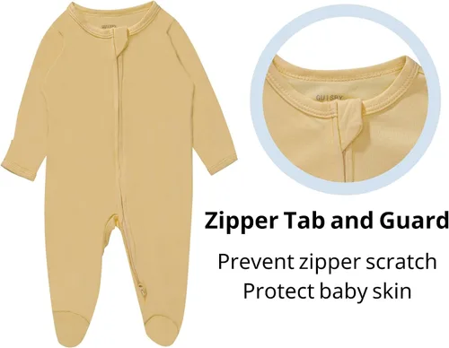 Miniatura 8 de Pijama de rayón de bambú con pies para bebé, de una pieza, manga larga, con cremallera de 2 vías, para niños y niñas