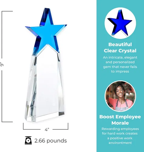 Miniatura 3 de Baudville Trofeo grabado – Cristal – Torre con estrella en la parte superior – Premio para empleados – Grabado personalizado de hasta cuatro líneas