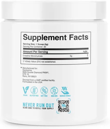 Miniatura 7 de Swolverine Monohidrato de creatina en polvo – 0.18 oz de creatina micronizada, probada por terceros, un solo ingrediente, apoya la fuerza muscular