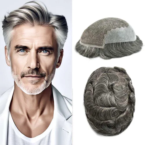 Miniatura 75 de Mens Toupee Human Hair Replacement System Swiss Lace Toupee For Men Hair Piece Protesis Capilar Mens Hairpiece 5X7#1 Jet Black 120% Density