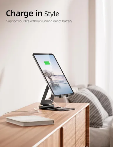 Miniatura 2 de Nulaxy Soporte plegable doble de aluminio para iPad, soporte para tablet de escritorio totalmente ajustable, accesorios para tableta de oficina
