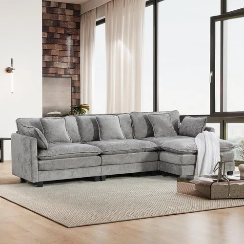 Miniatura 54 de Sofá seccional modular convertible de 76.7", sofás de dos plazas de chenilla con asiento profundo y cojines tipo loveseat para sala de estar, Beige