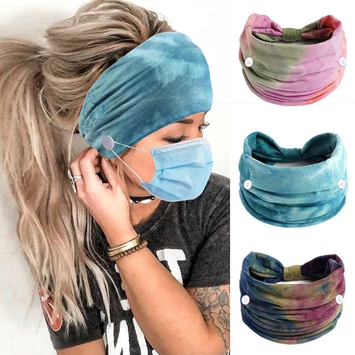 Miniatura 8 de Diadema con botones bohemios, bandas anchas anudadas, diademas elásticas para enfermeras, bandas para la cabeza para mujeres, para entrenamiento