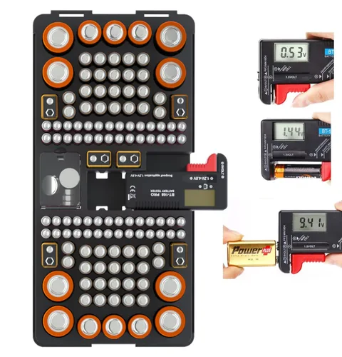 Miniatura 6 de Estuche organizador de almacenamiento de baterías con probador digital, capacidad para 136 baterías AAA AA C D 9V y de botón, diseño compacto