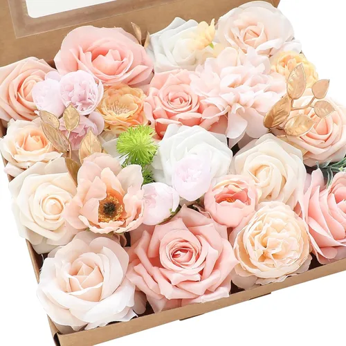 Miniatura 20 de Floroom - Flores artificiales de aspecto real en color lila, lavanda, púrpura y crema, rosas falsas, dalias y vegetación en conjunto de caja