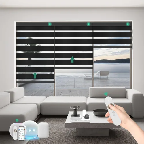 Miniatura 10 de Persianas motorizadas de cebra con control remoto, funcionan con HomeKit Alexa, cortinas eléctricas automáticas para ventanas, 60% opacas, filtro