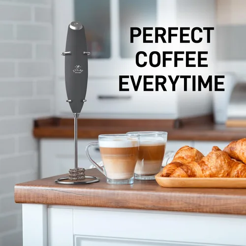 Miniatura 490 de Zulay Milk Boss Espumador de leche potente manual, hace espuma para latte, batidor para mezclar bebidas, café, miniespumador para capuchino, frappé