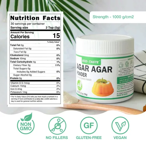 Miniatura 2 de Agar Agar Polvo 1000 Fuerza, 100% Algas Marinas Naturales, Sustituto de Gelatina Vegana, Sin Gluten, Sin OGM, A base de Plantas, Sin Sabor, 5.3 oz