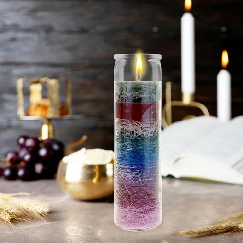 Miniatura 4 de Mega Candles 1 vela de oración devocional de vidrio de 7 colores sin perfume, vela de cera vertida a mano de 2 x 8 pulgadas, santuario, vigilias