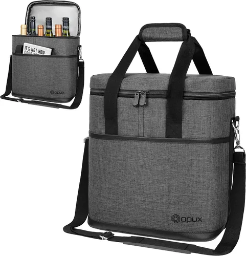 Miniatura 18 de Opux Bolsa térmica de vino con aislamiento para 4 botellas, a prueba de fugas, portátil, para viajes, picnic, regalo BYOB (negro)