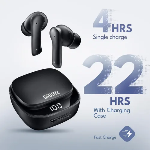 Miniatura 2 de Auriculares inalámbricos verdaderos Groovz con estuche de carga - Diseñados y fabricados en Estados Unidos - Auriculares Bluetooth resistentes al