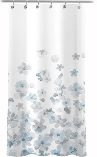 Sunlit Design 36 x 72 Pulgadas Cortina de Ducha Azul y Gris Pequeña para Estacionamiento, Cortinas de Baño Estrechas de Medio Tamaño para RV,