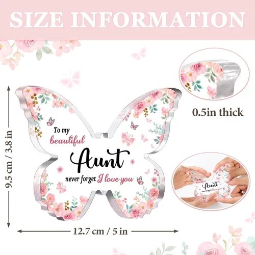 Miniatura 4 de GiftyTrove Regalos para tía, Placa de Acrílico en Forma de Mariposa de 5x3.8x0.5 Pulgadas, Regalo para el Día de la Madre, San Valentín, Cumpleaños