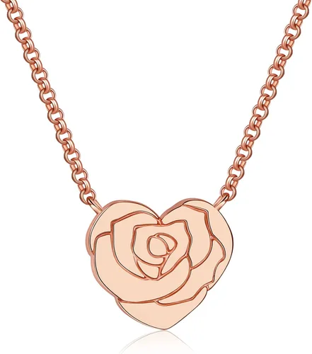 LOUISA SECRET Rose Heart Pendant Necklace for Women Girls, 925 Sterling Silver Dainty Cute Rose Necklace, Birthday Anniversary Jewelry Gift for