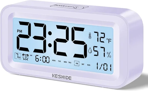 Miniatura 8 de Reloj despertador digital con luz nocturna, funciona con pilas, con temperatura interior y humedad, reloj pequeño de escritorio, modelo con función