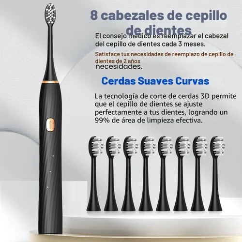 Miniatura 6 de FXQQZZ Cepillo de dientes eléctrico para adultos y niños, con raspador de lengua y estuche de viaje, 8 cabezales de cepillo, temporizador