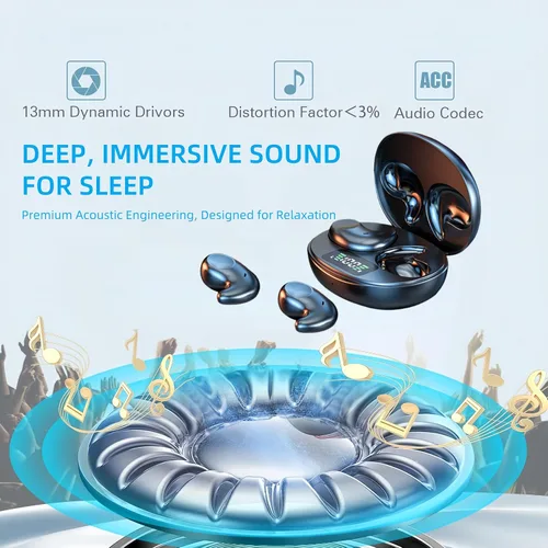 Miniatura 5 de M52 Auriculares para Dormir con Pantalla de Energía, Mini Auriculares Invisibles para Personas que Duermen de Lado, Auriculares Inalámbricos