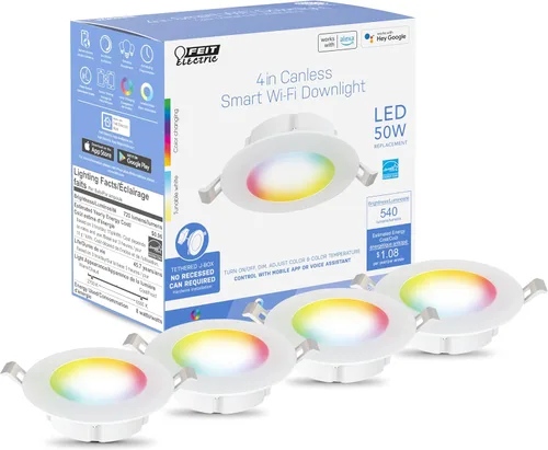 Miniatura 11 de Feit Electric Lámpara empotrable inteligente WiFi de 4 pulgadas con caja de conexión, RGBW que cambia de color + blanco sintonizable, compatible