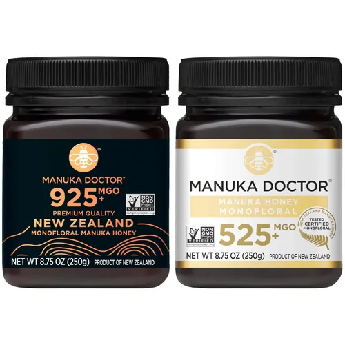 MANUKA DOCTOR - Paquete económico monofloral de miel de manuka MGO 925+ y MGO 525+, miel 100% pura de Nueva Zelanda. Certificado. Garantizado.